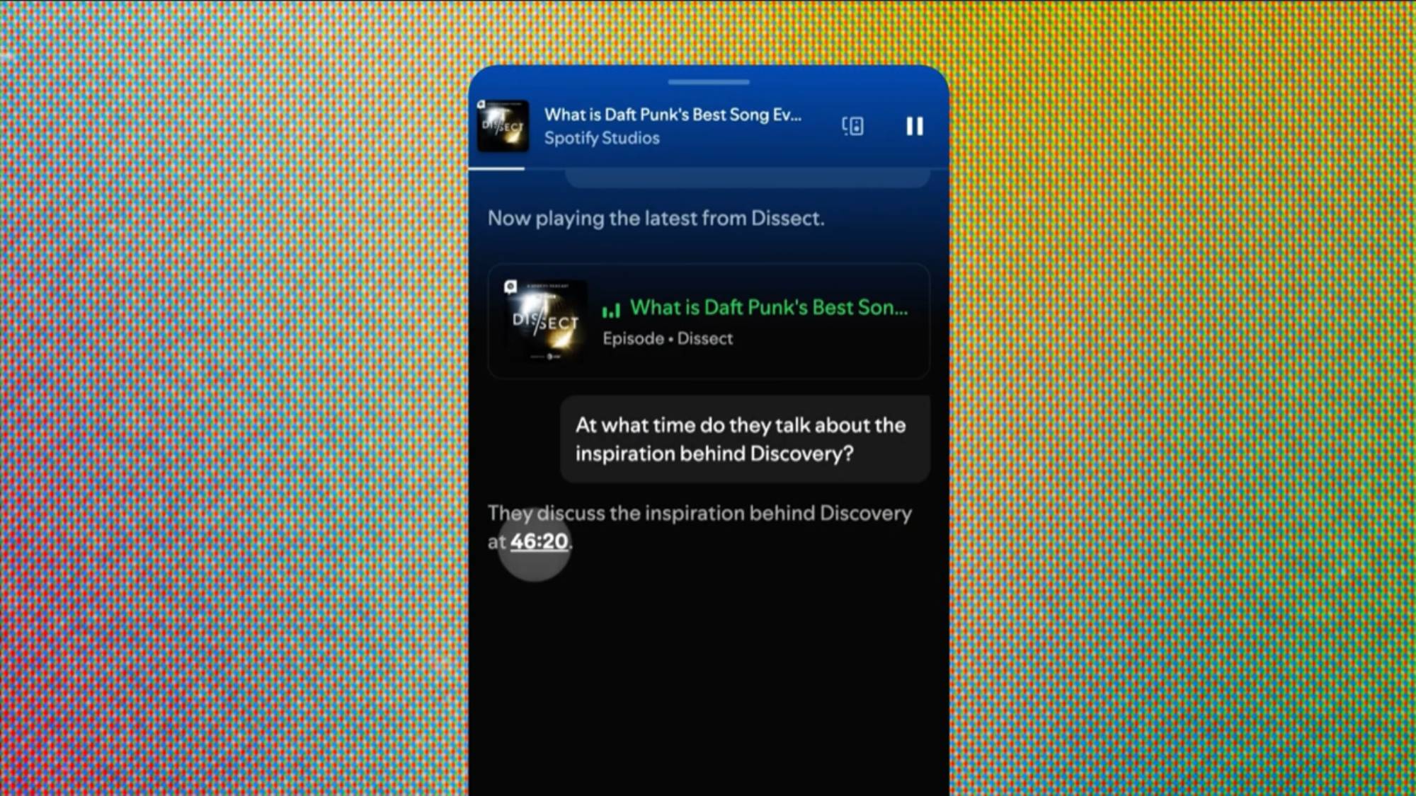 Spotify's new interactive podcast feature in the AI DJ search bar