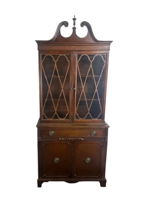1940s Vintage Solid Wood China Cabinet