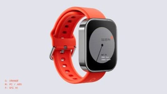 A smartwatch by Nothing&#039;s CMF with an orange band