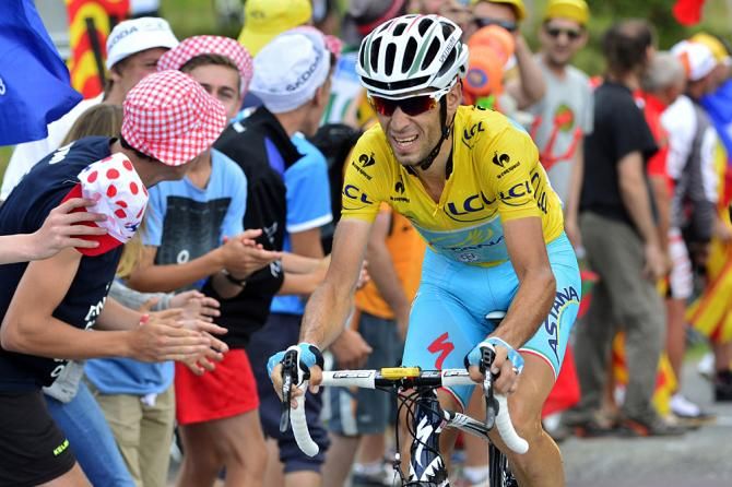 Vincenzo Nibali (Astana) attacking on Hautacam