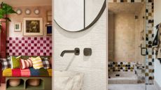 Compilation of one kitchen and two bathrooms showing key tile trends 2026