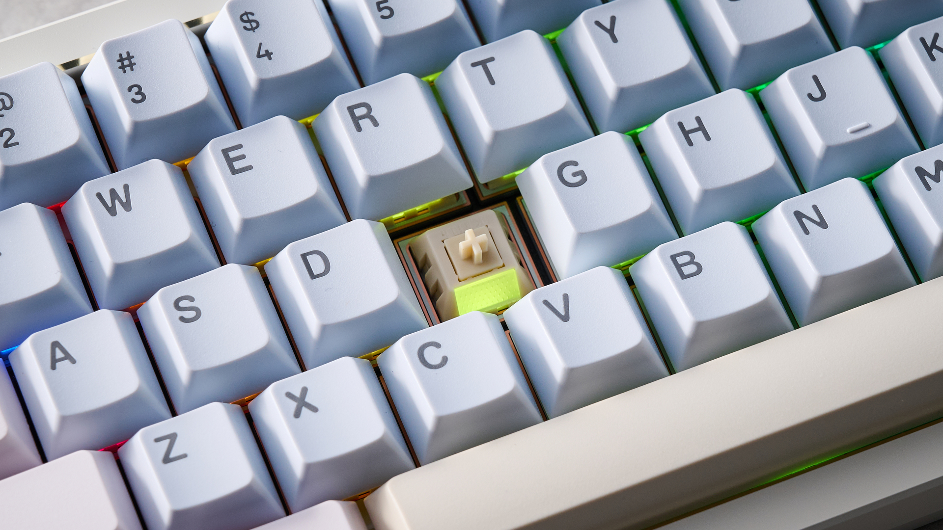 Wobkey Zen 65 mechanical keyboard photographed in front of a blue background
