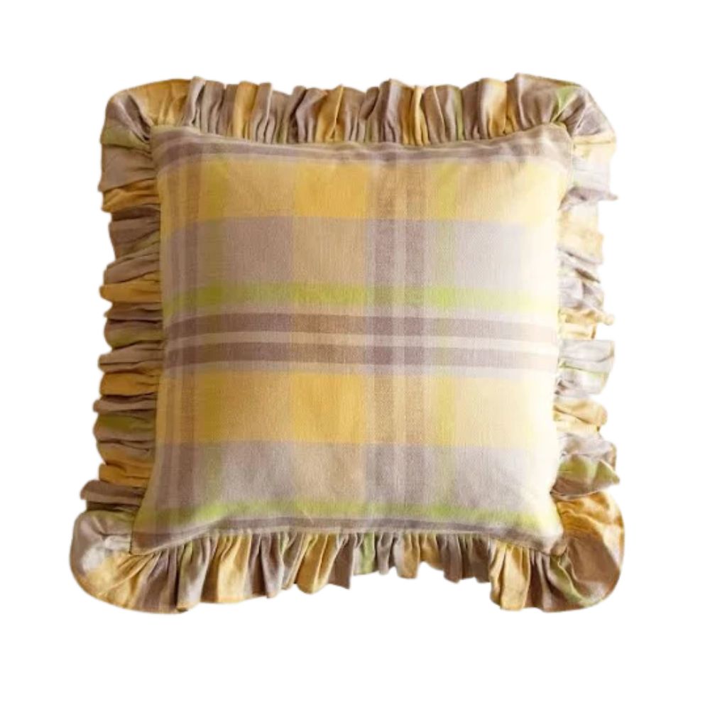Plaid Ruffle-Trimmed Pillow Cover
