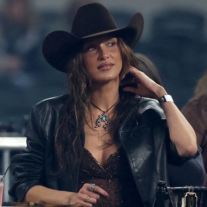 Bella Hadid went to the rodeo in a leopard Fendi baguette and beige Western-wear
