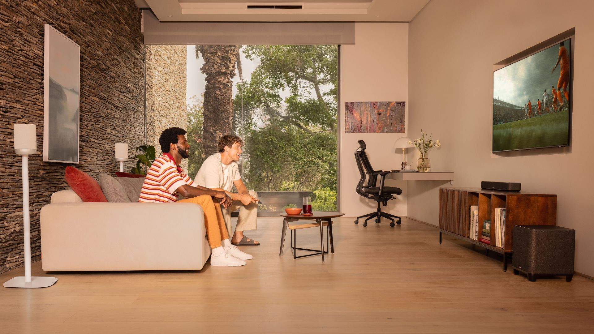 Denon 200 speakers in stereo for football game