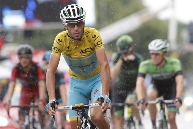 Vincenzo Nibali (Astana) wraps up another day in yellow