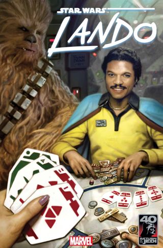 Cover art from "Star Wars: Lando #1" showing Lando and Chewbacca gambling over a card game