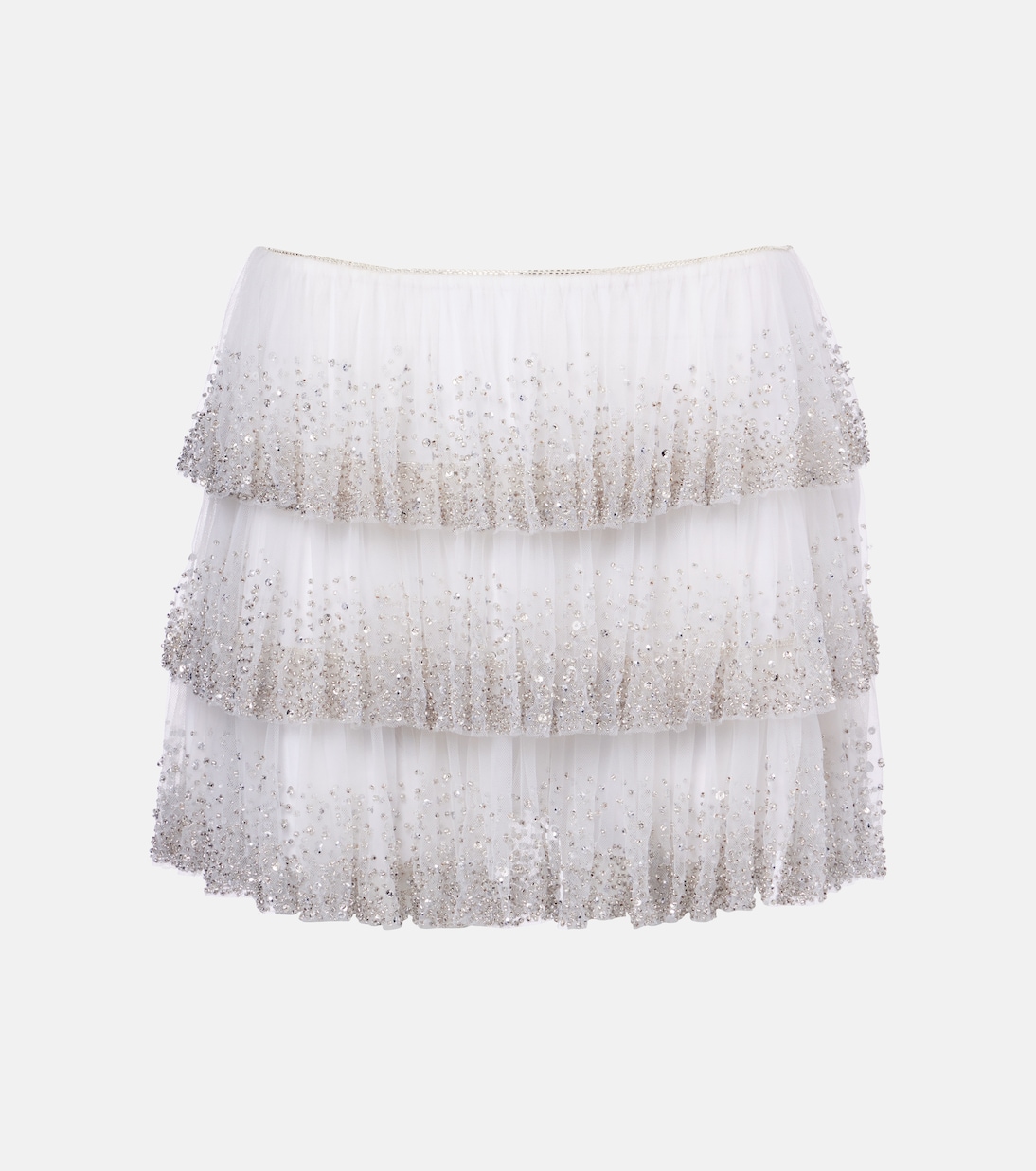 Evie Beaded Tiered Tulle Miniskirt