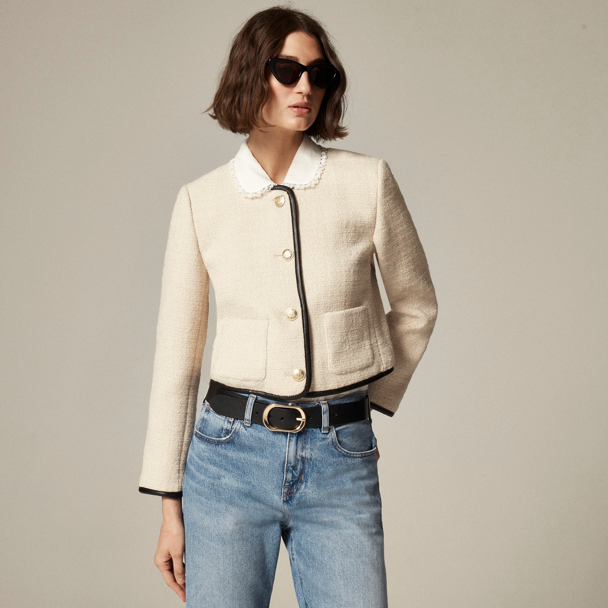 Tweed Lady Jacket With Leather Trim
