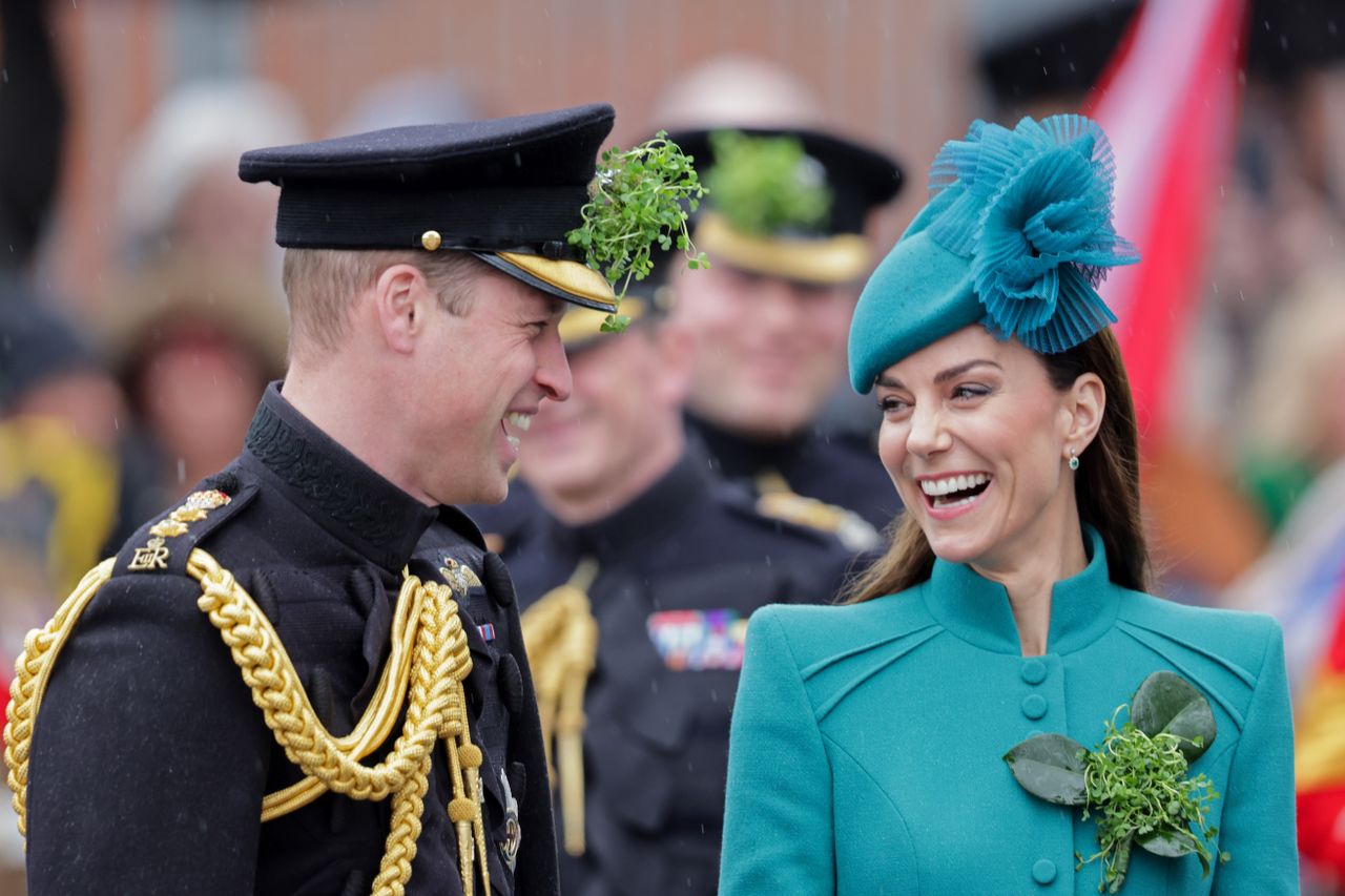 Kate Middleton wore the Irish Guards gold shamrock brooch for St Patrick&#039;s Day