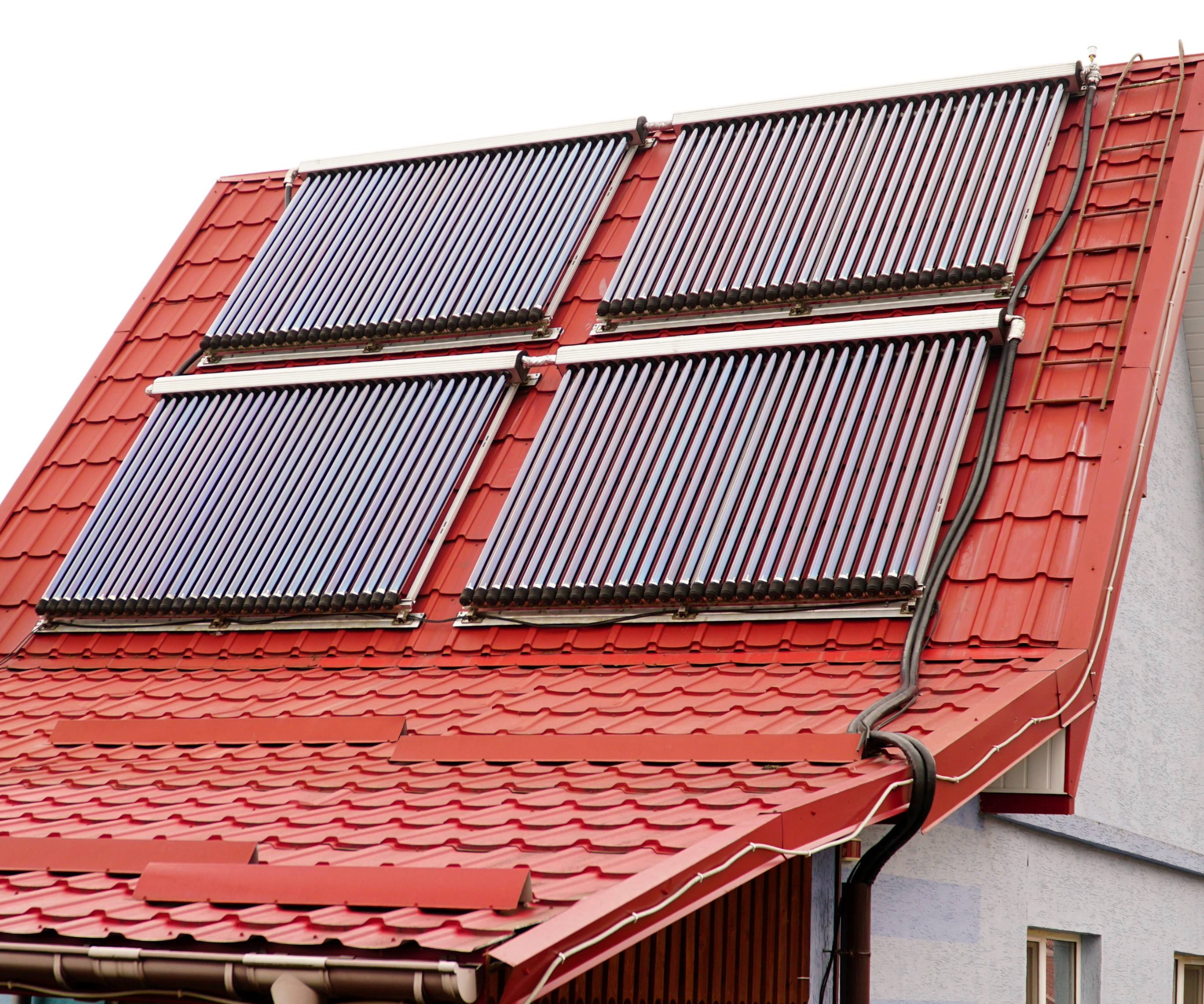 Four solar thermal panels on a roof