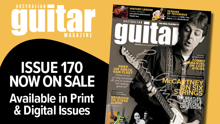 A promotional image for Australian Guitar issue 170, featuring Paul McCartney on the cover