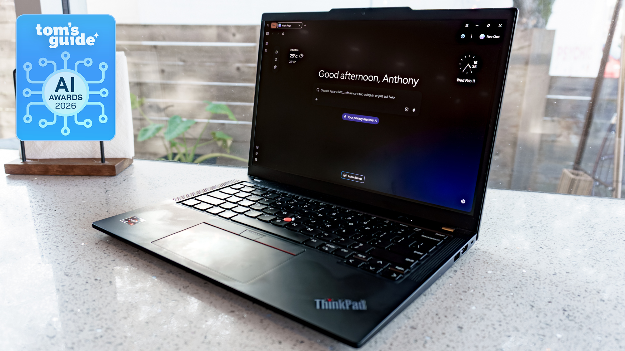 The Norton Neo browser on a laptop with a Tom's Guide AI Awards 2026 badge