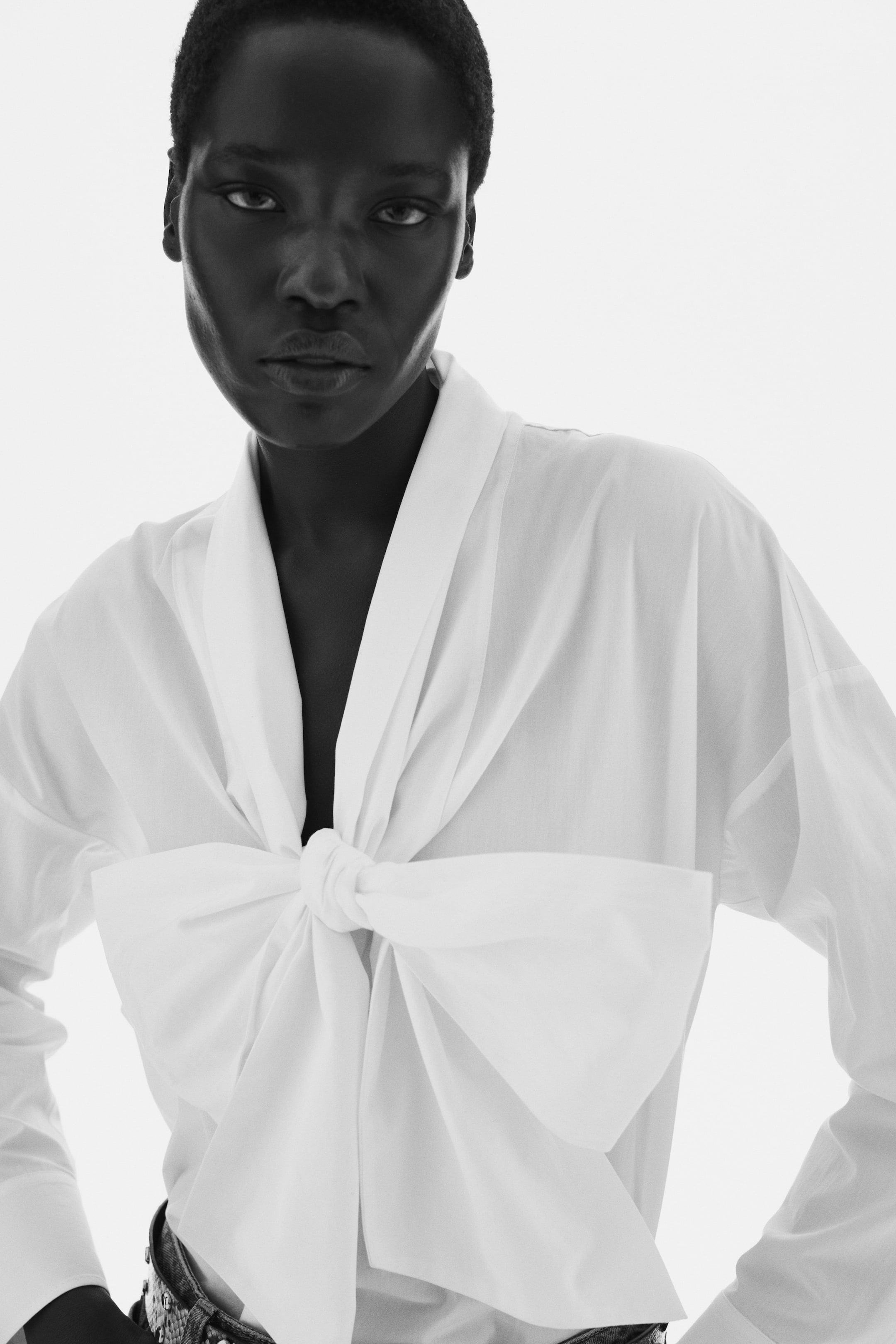 Tie-Front Poplin Shirt - White