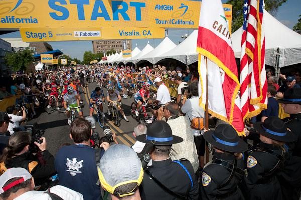 Color guard at the race start in Visalia, an agricultural town and gateway to Sequoia and Kings Canyon national parks.