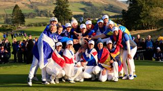 The European Solheim Cup team celebrating their win in 2019 at Gleneagles