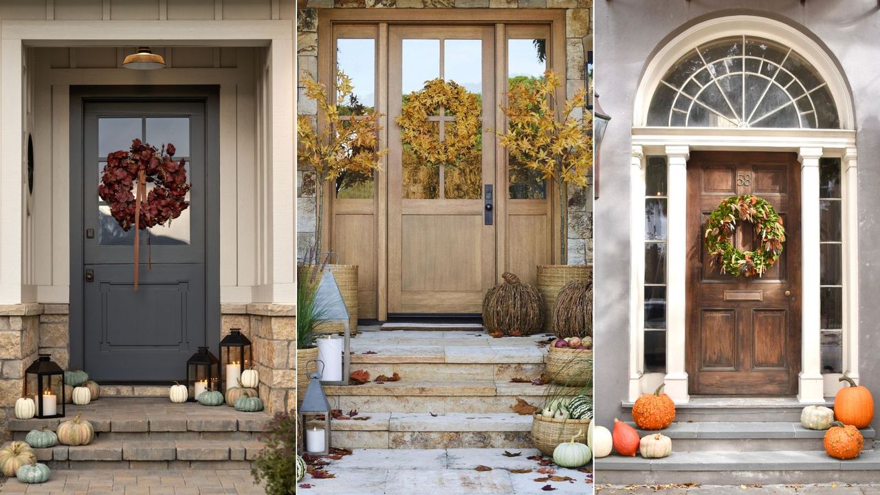 Three fall-themed front doors