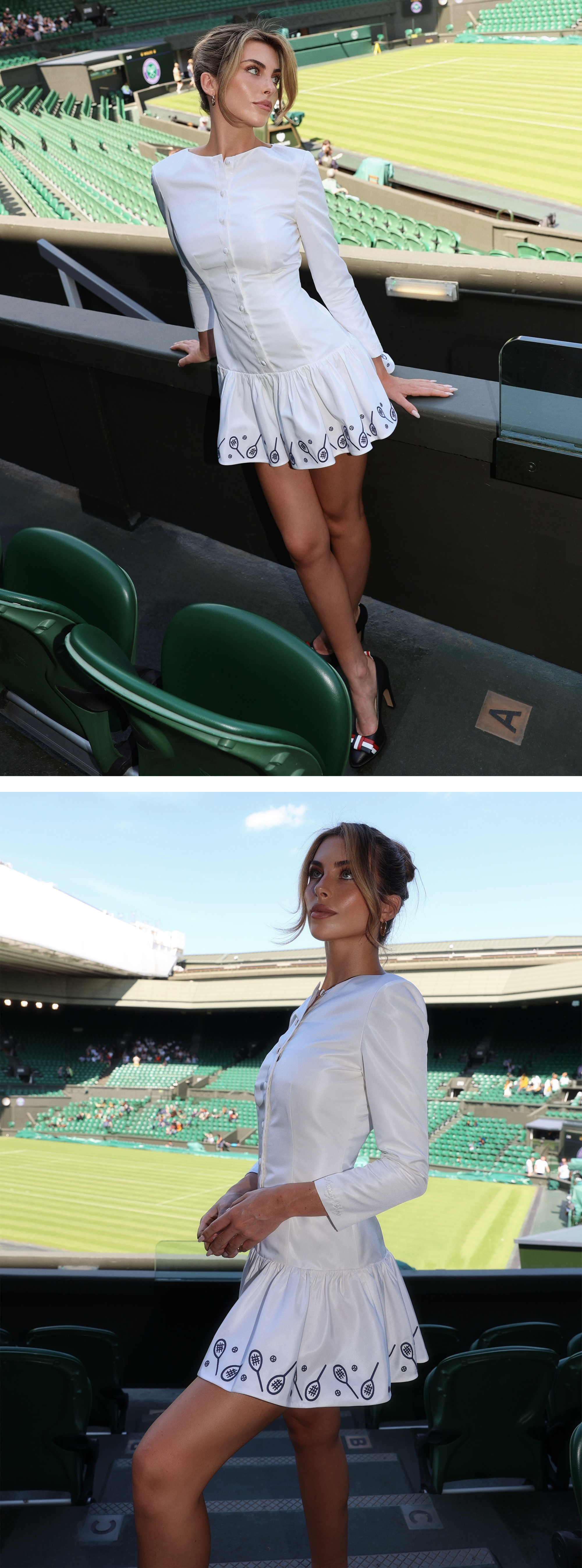 Paige Lorenze wearing her custom Wimbledon dress.