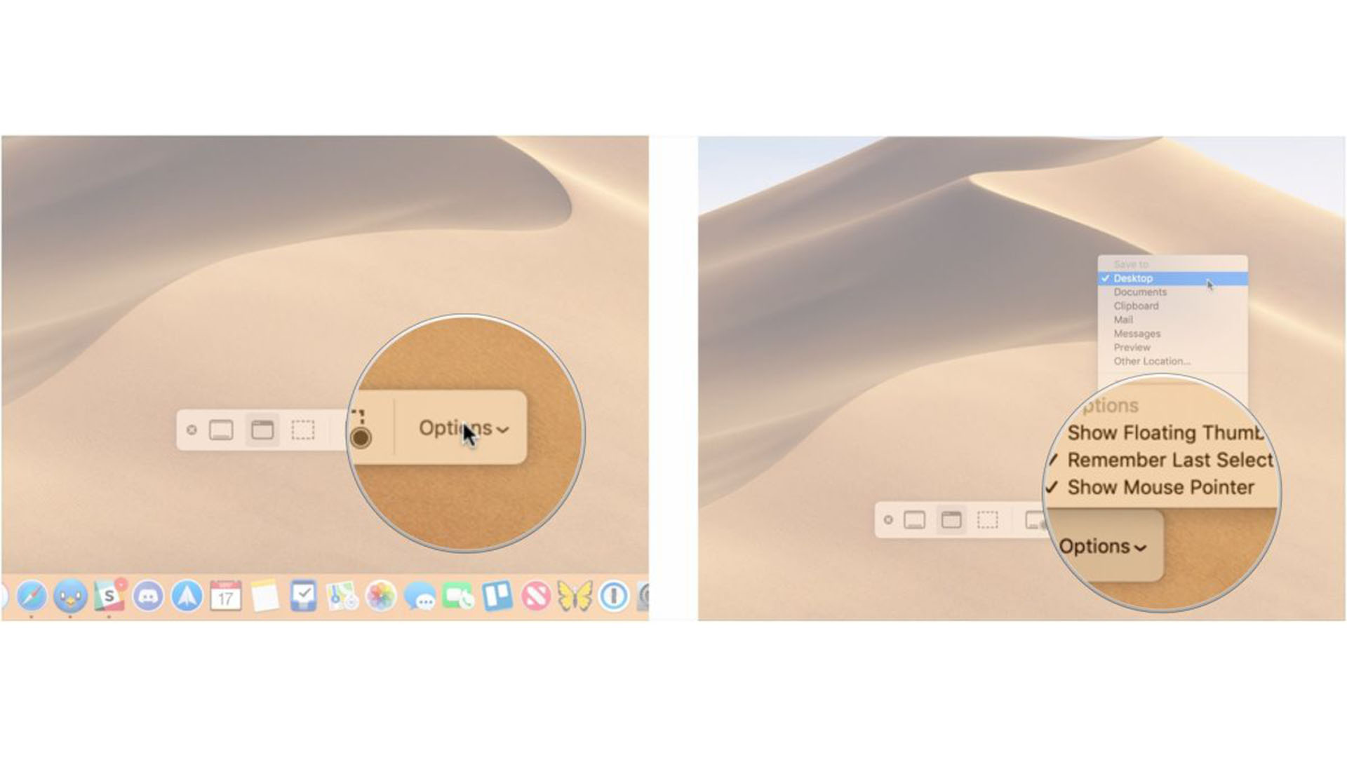 Чтобы показать указатель мыши на снимках экрана на Mac, нажмите Command + Shift + 5, нажмите «Параметры», нажмите «Показать курсор мыши».