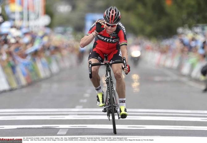 Job done. Cadel Evans (BMC) wraps up victory on stage 3 of the Tour Down Under.