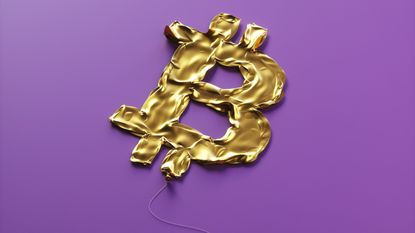 A deflated Bitcoin symbol. 