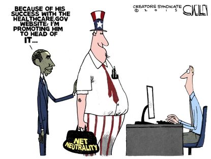 Obama cartoon U.S. Obamacare Net Neutrality