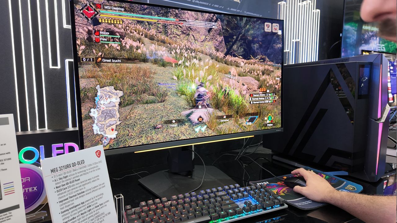 MSI MEG 321URX QD-OLED with Monster Hunter Rise at Computex 2024.