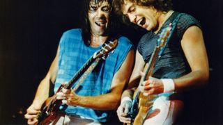 Pat Travers and Pat Thrall of The Pat Travers Band perform on stage at the Reading Rock and Blues Festival, on August 23rd, 1980 in Reading, Berkshire, England.
