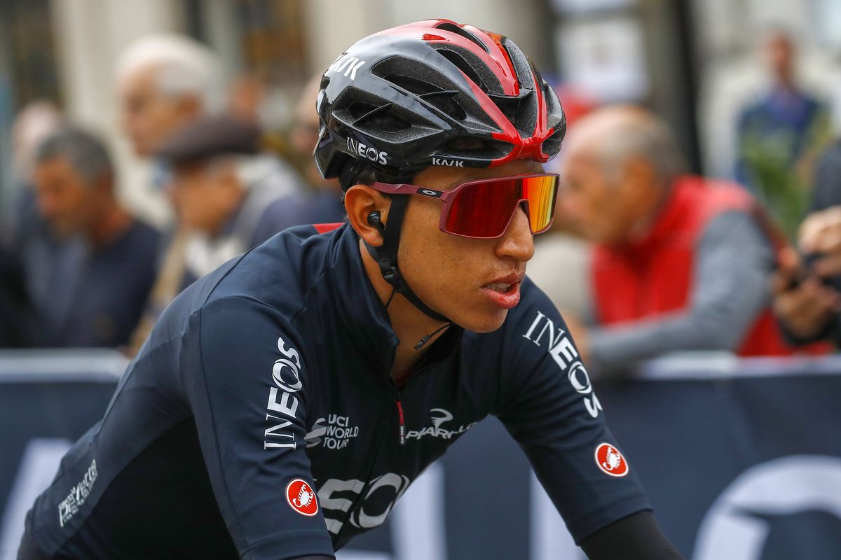Egan Bernal (Team Ineos) heads to the start of of Milano-Torino