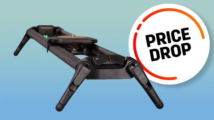 Product image of Syrp Magic Carpet Medium Track Kit with Carriage and End Caps (39") on a blue to light blue gradient with a 'Price Drop' roundel 