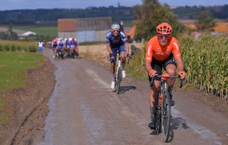 WEVELGEM BELGIUM OCTOBER 11 Matteo Trentin of Italy and CCC Team Breakaway during the 82nd GentWevelgem In Flanders Fields 2020 Men Elite a 2325km race from Ypres to Wevelgem GentWevelgem FlandersClassic on October 11 2020 in Wevelgem Belgium Photo by Luc ClaessenGetty Images