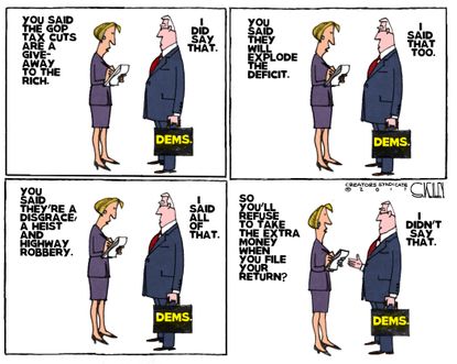 Political cartoon U.S. Democrats tax Trump