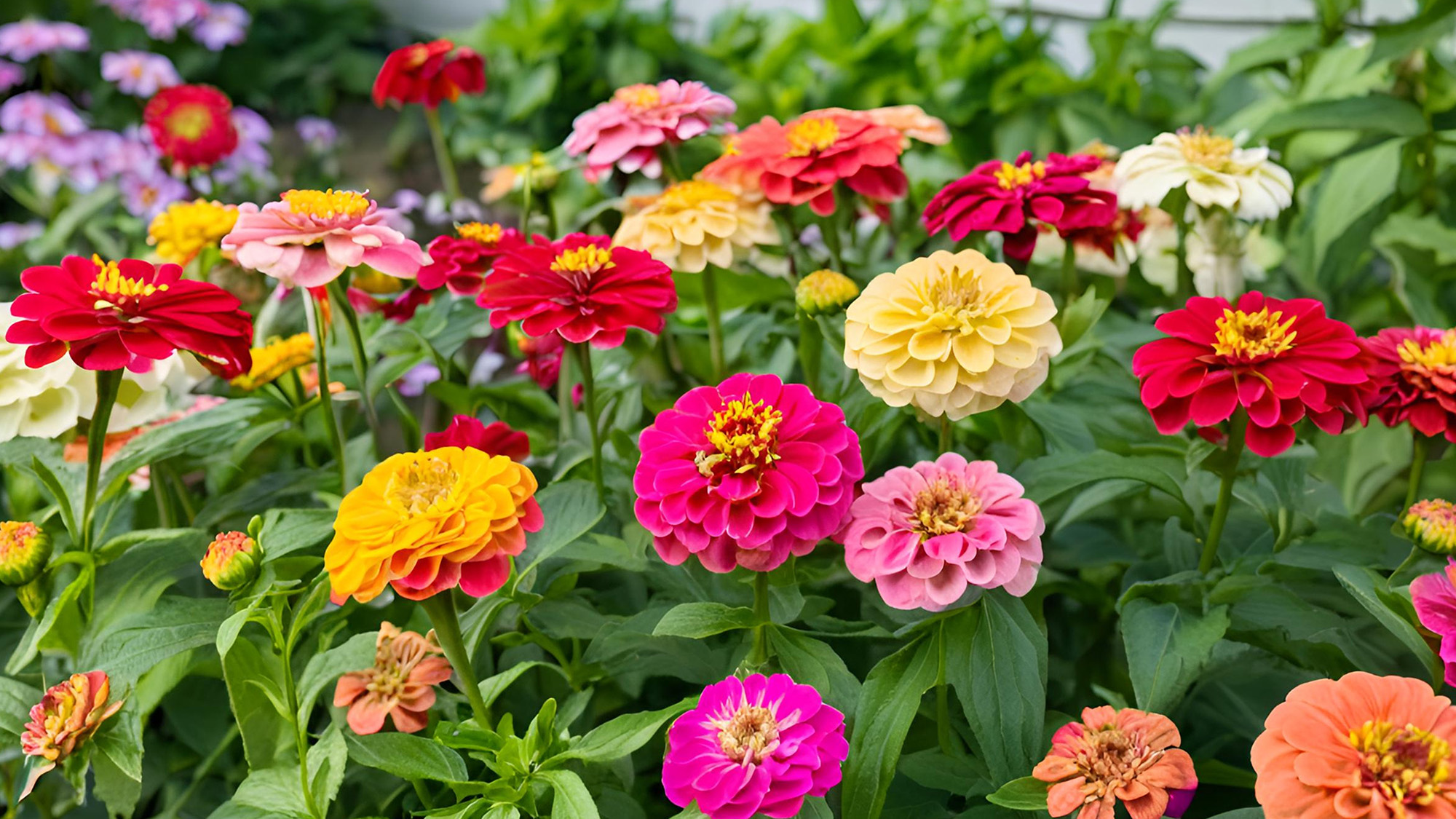 Zinnias in flowerbed