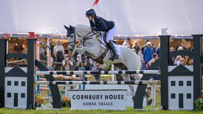 Our Old Fella (Piggy March) showjumping in the ex-racehorses eventing competition at Cornbury