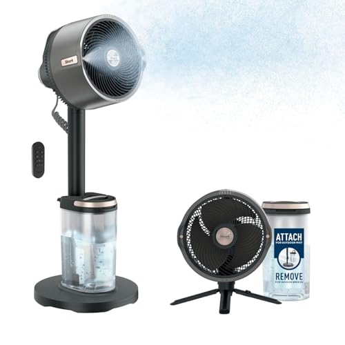 Shark Flexbreeze Pro Mist Cordless Indoor & Outdoor Fan With Outdoor Misting System, 20m Cooling Reach, 24hr Runtime, Pedestal & Table Fan, 5 Speeds, Quiet, Remote Control, Charcoal Grey Fa300uk