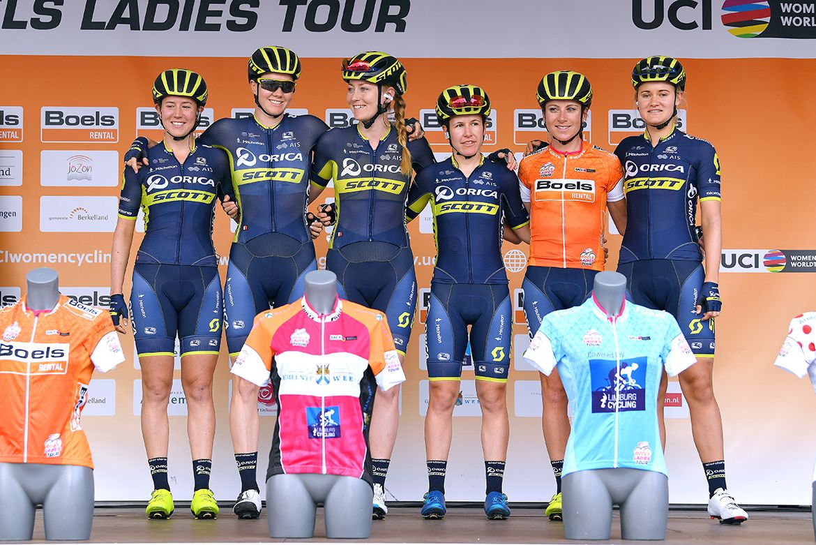 The Orica-Scott team ahead of the stage