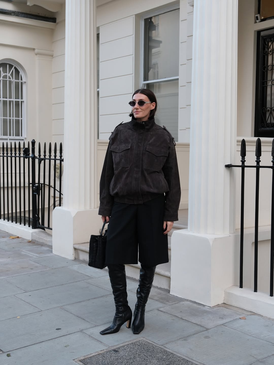 @sarahlouiseblythe wears Zara&#039;s suede leather jacket (&amp;pound;169)