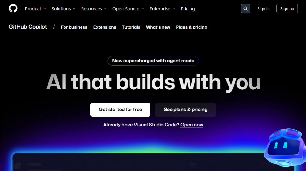 GitHub Copilot website screenshot (July 2025).