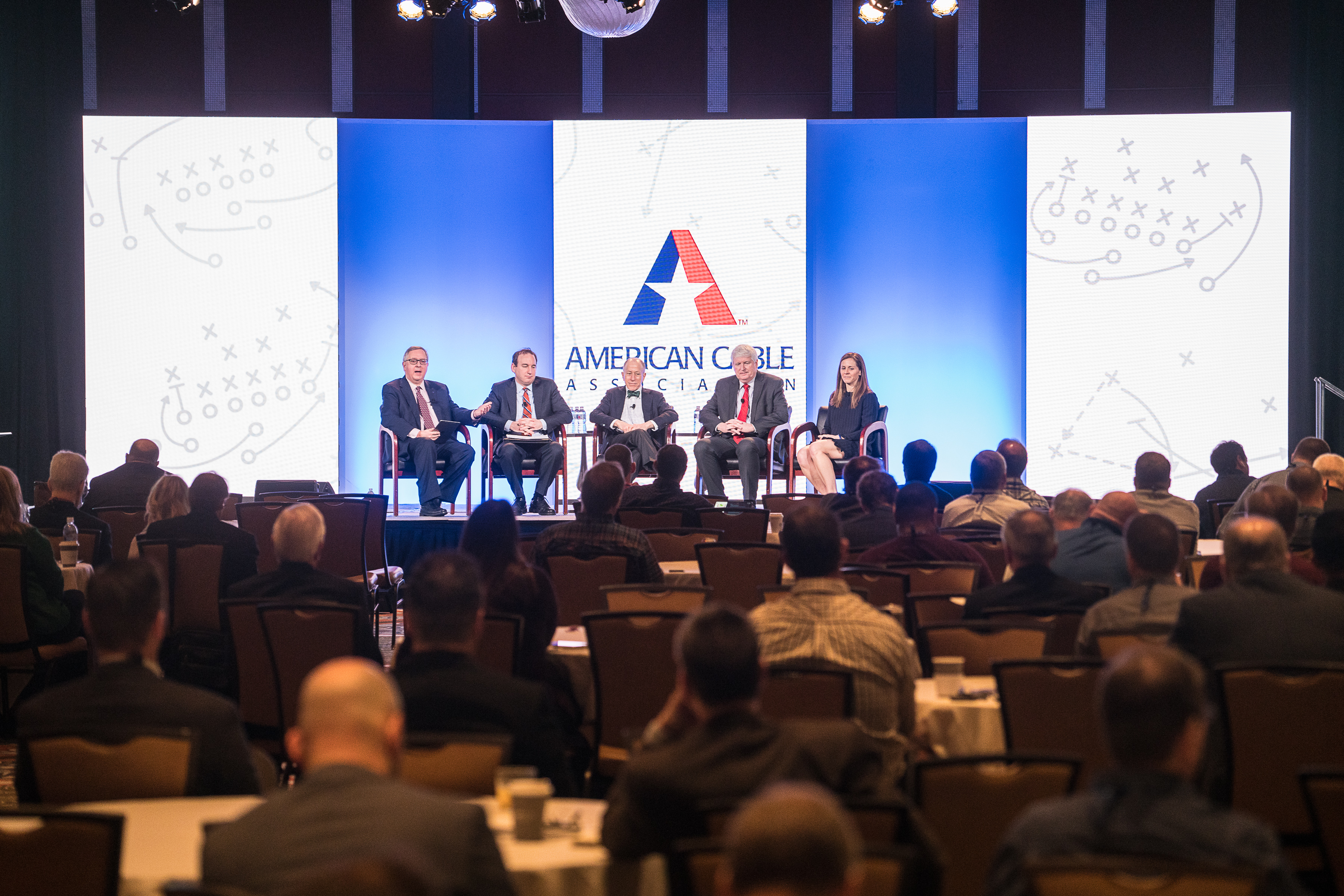 l to r: ACA president and CEO Matt Polka, ACA SVP of Government Affairs Ross Lieberman, Kelley Drye & Warren LLC Partner Thomas Cohen, Cinnamon Mueller Managing Partner Bruce Beard, Alpine Group Executive Vice President Ansley Erdel 