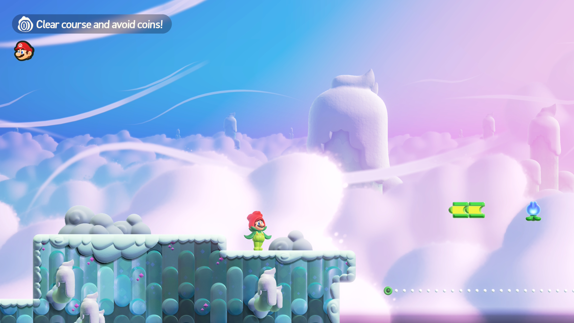 A screenshot from Super Mario Bros. Wonder Nintendo Switch 2 Edition showing Mario with his new Flower Pot power-up