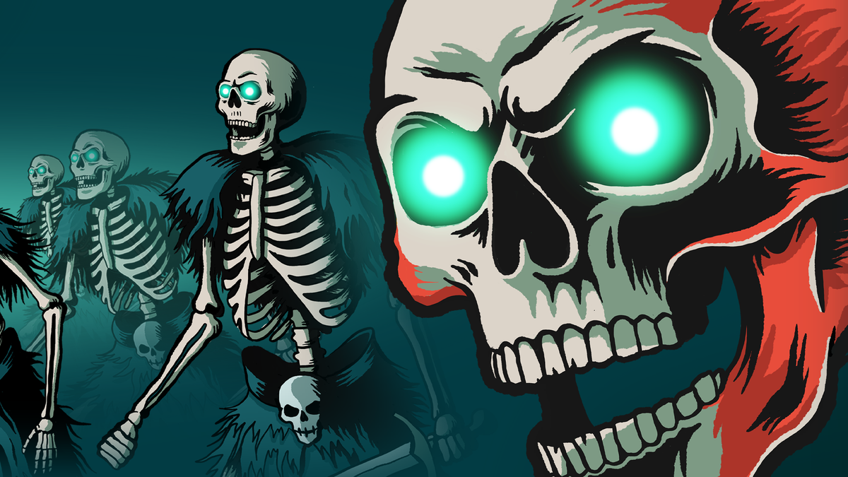 A floating magical skull goes to war with his own headless body in this necromantic roguelike that combines Vampire Survivors-like combat with Teamfight Tactics-inspired army building