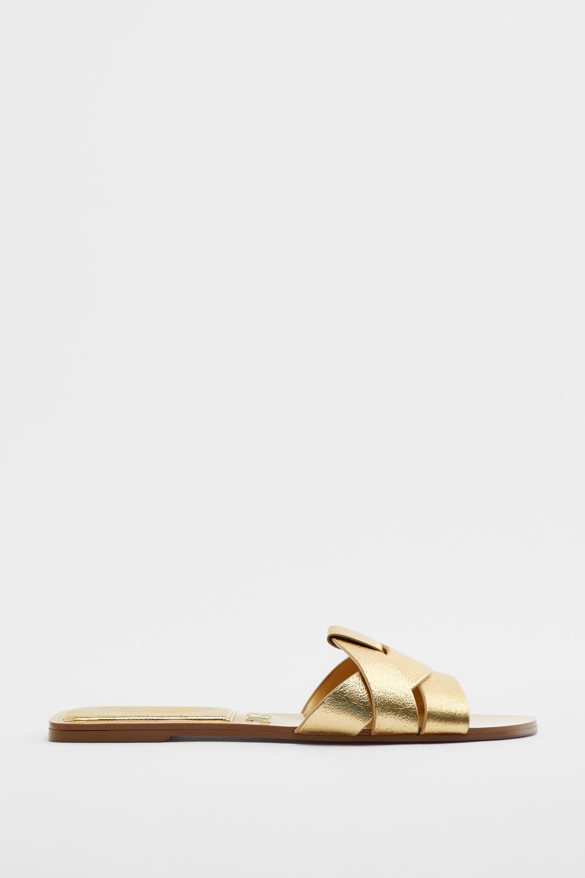 Flat Criss-Cross Leather Slider Sandals