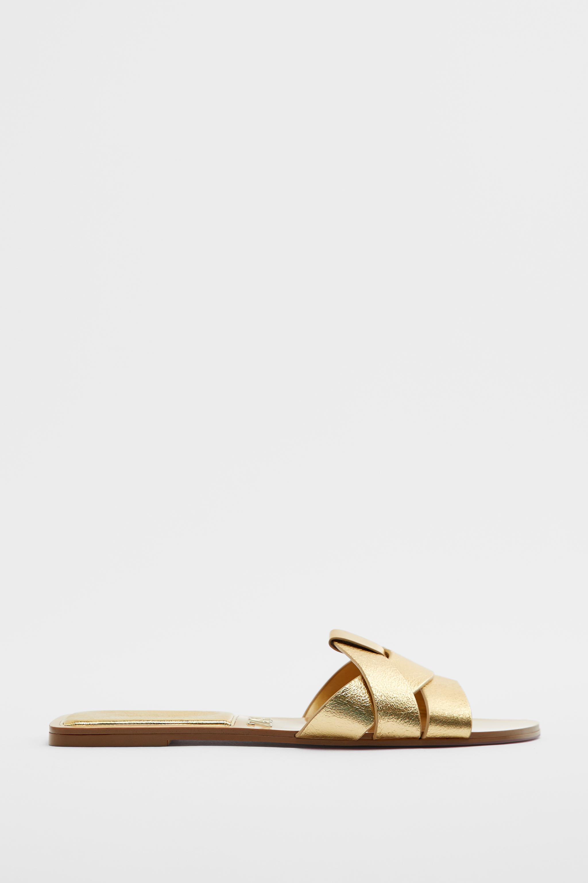 Flat Criss-Cross Leather Slider Sandals