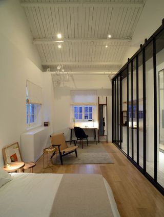 The bedroom, open-plan living space
