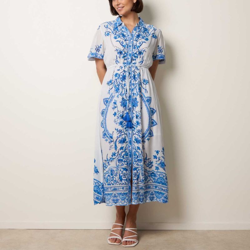 Blue Vanilla Blue Floral Midi Shirt Dress