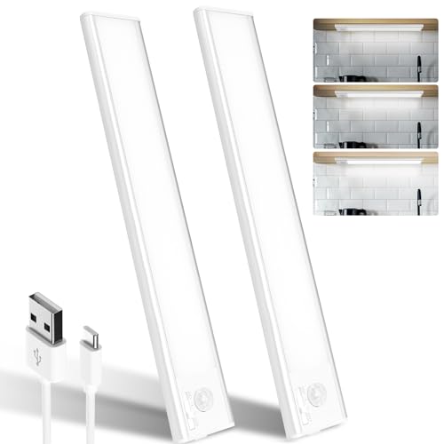 Haokiang 2pack Under Cabinet Kitchen Lights White 39 Led Under Cupboard Kitchen Lights 24cm Usb Rechargeable Light,1500mah Magnetic Strip Light, 6500k Dimmable Motion Sensor Lights Indoor,stairs