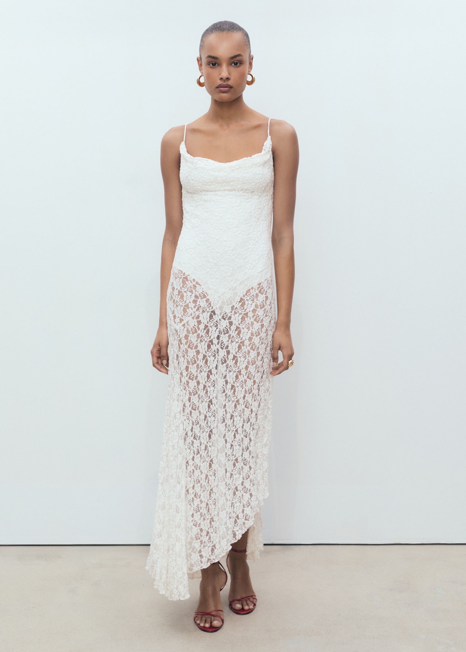 MANGO, Lace Dress With Draped Neck
