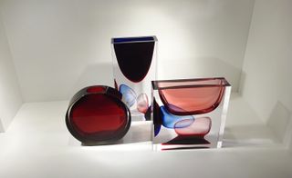 Three glass vases with lava effect