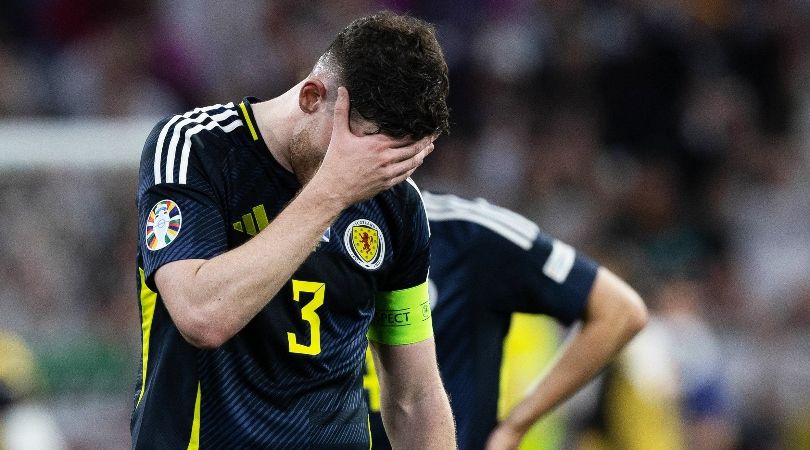 Why Euro 2024 has put Scotland at a MAJOR disadvantage in Group A: Andy Robertson looks dejected after Scotland&#039;s 5-1 defeat to Germany in their opening game at Euro 2024. 