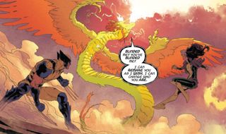 Wolverine and Rogue take on a dragon in Uncanny X-Men #1.